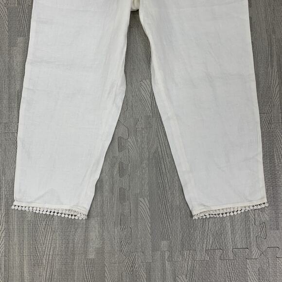 Talbots Pants Womens 4P Petite Snow Mid Rise Linen Elastic Waist Pom Pom Pocket - Picture 3 of 11